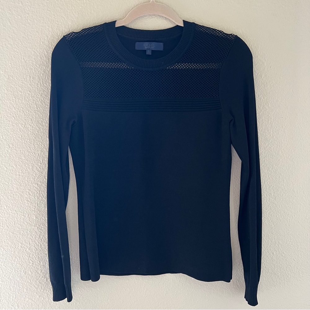 Rachel Rachel Roy Black Blouse Top Long sleeve sweater with mesh detail Size M
